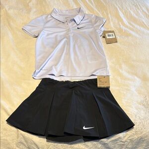 NWT Nike Girls Tennis Athletic Polo Skirt Two Piece Set Lavender Black size 6X